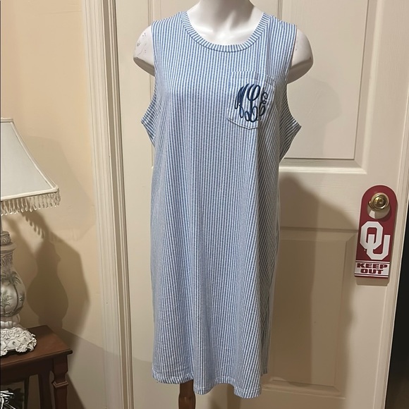 MarleyLilly Soft Spun Blue Striped Sleeveless Pajama Dress/Nightgown - Picture 1 of 8